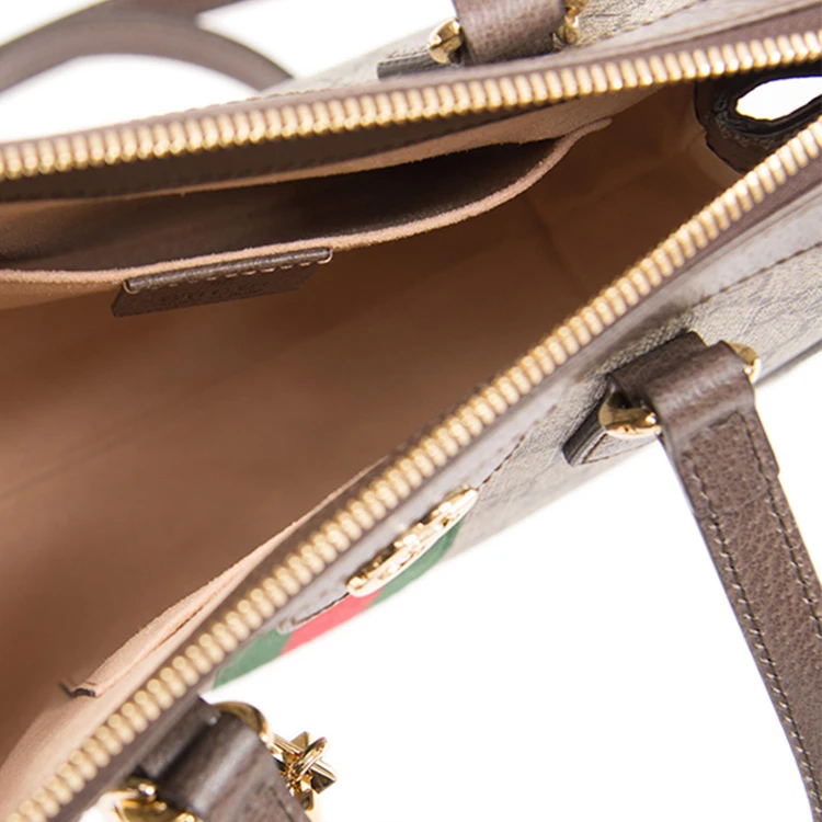 商品[国内直发] Gucci|古驰 Ophidia 老花Logo条纹织带百搭 帆布 托特包Tote包购物袋手提斜挎单肩包 男女同款 乌木色/棕色,价格¥14620,第7张图片详细描述