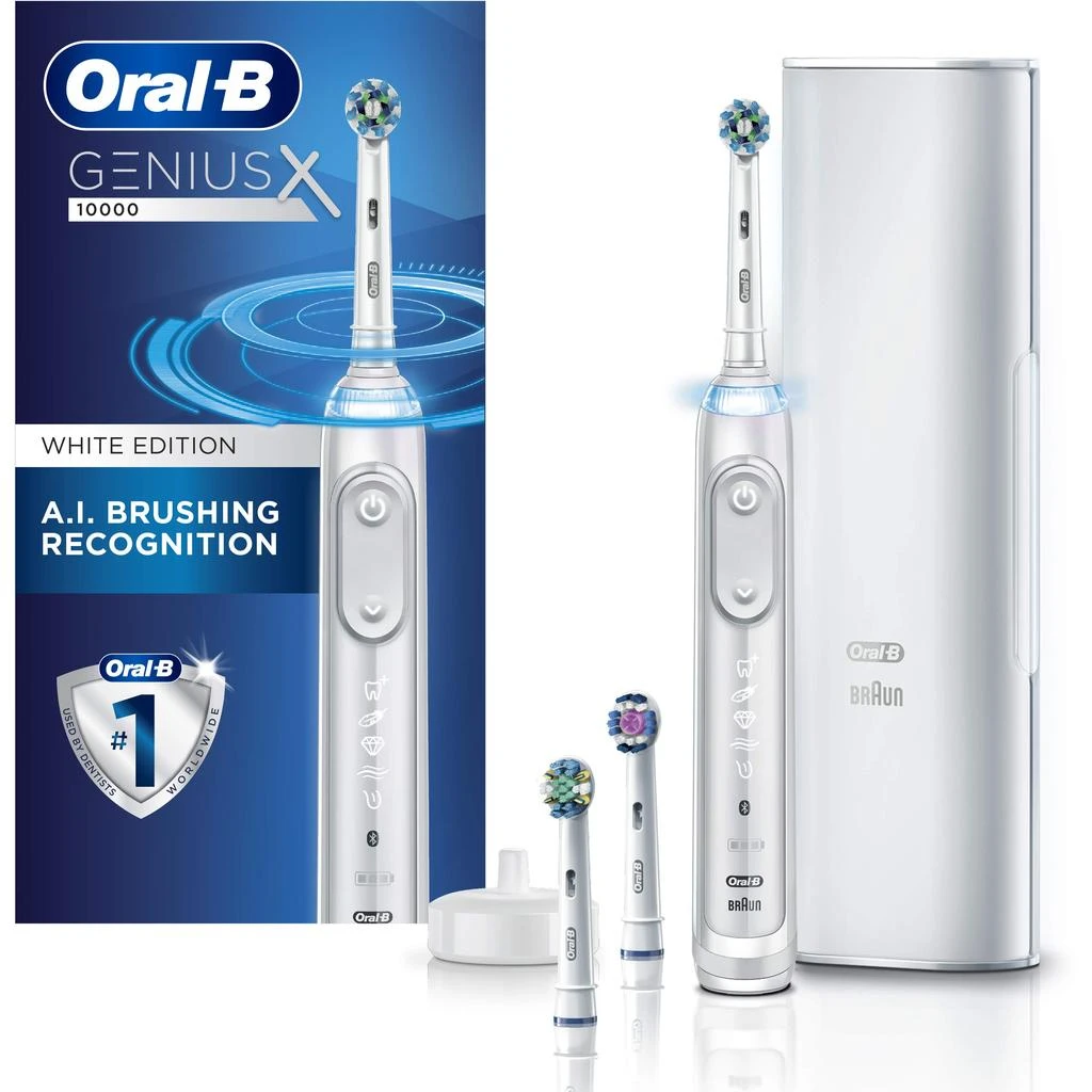 商品Oral-B|Oral-B GENIUS X LUXE Electric Toothbrush with 7 Oral-B Replacement Brush Heads and Toothbrush Case, Anthracite Black,价格¥1690,第1张图片