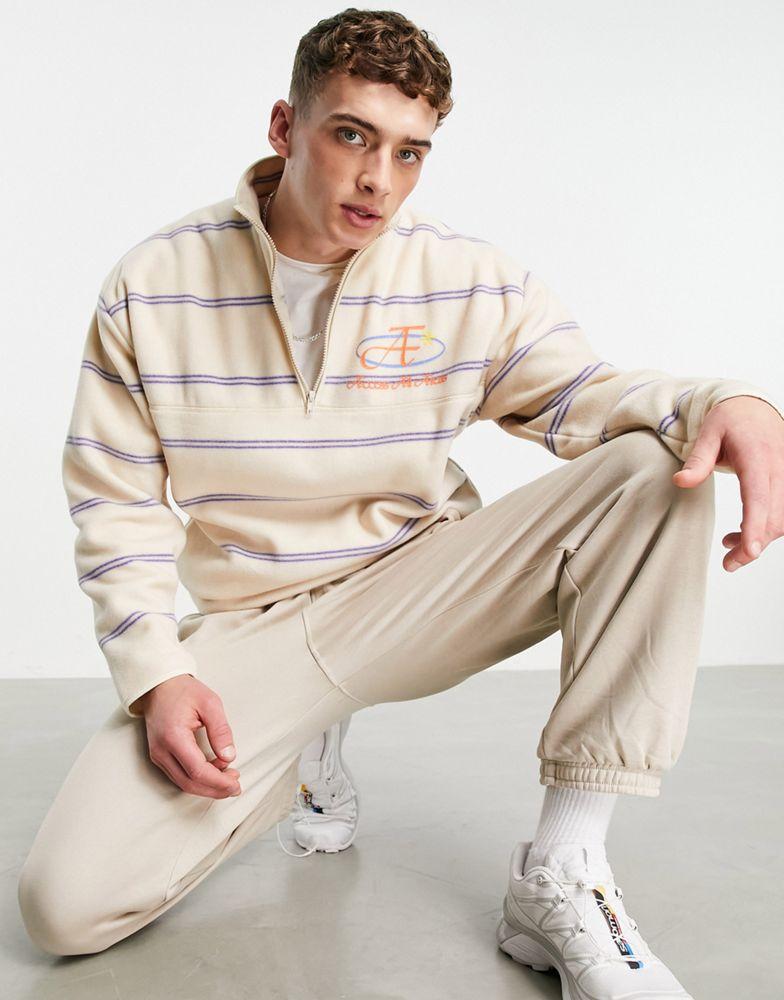 ASOS DESIGN oversized polar fleece half zip sweatshirt in all over stripe print商品第1张图片规格展示