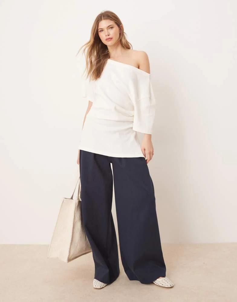 商品ASOS|ASOS DESIGN off shoulder cinched waist waffle t-shirt in washed cream,价格¥252,第1张图片