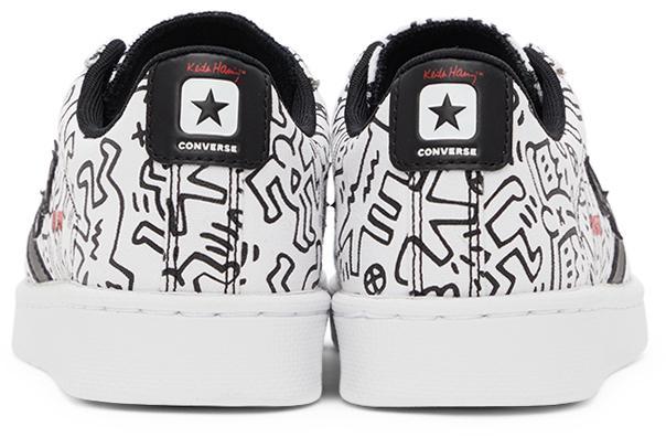 商品Converse|White & Black Keith Haring Edition Leather Pro Ox Sneakers,价格¥632,第6张图片详细描述