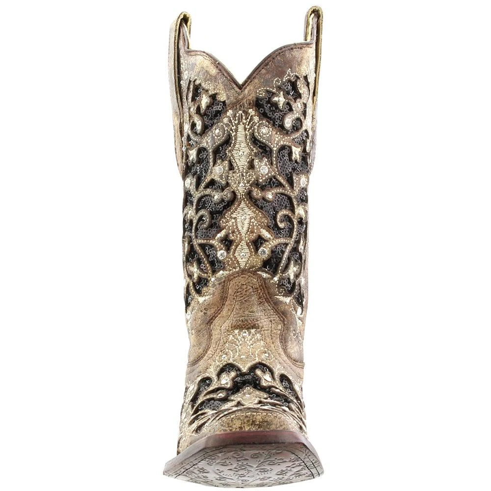 商品Corral Boots|Sequined Tooled-Inlay Square Toe Cowboy Boots,价格¥2016,第5张图片详细描述