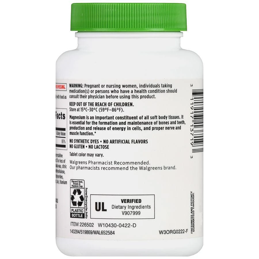 商品Walgreens|Magnesium 400 mg Tablets (120 days),价格¥116,第4张图片详细描述