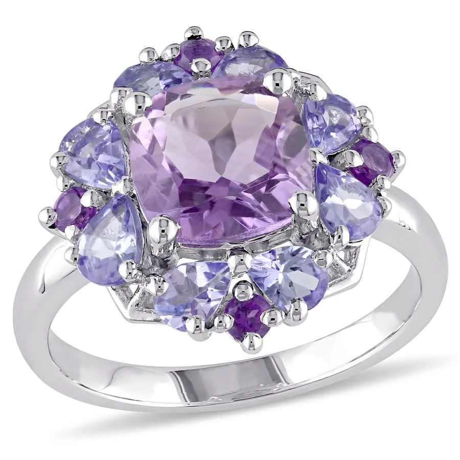 商品Amour|Sterling Silver 3 CT TGW Amethyst And Tanzanite Halo Ring,价格¥744,第1张图片