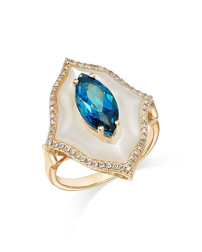 商品Bloomingdale's|London Blue Topaz, Mother of Pearl, & Diamond Statement Ring in 14K Yellow Gold - Exclusive,价格¥21677,第1张图片