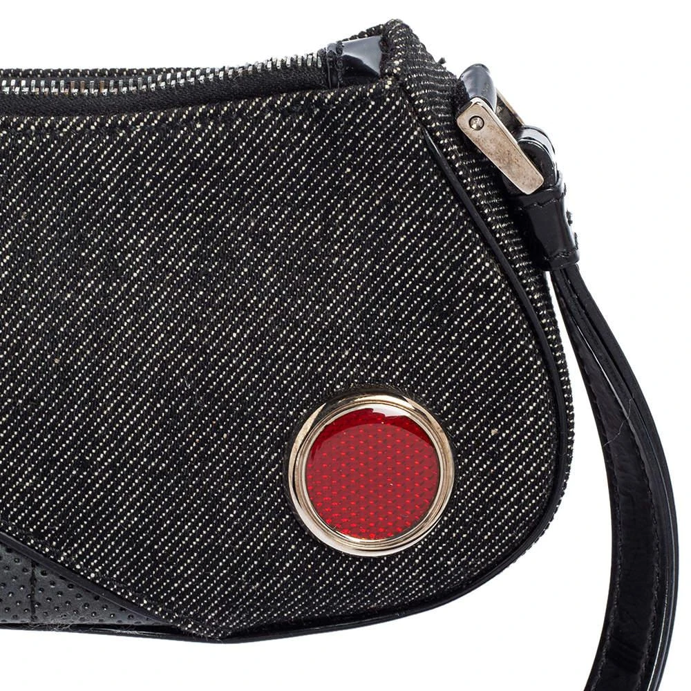 商品[二手商品] Dior|Dior Black Denim and Leather Motorcycle Rockabilly Wristlet Clutch,价格¥3338,第5张图片详细描述