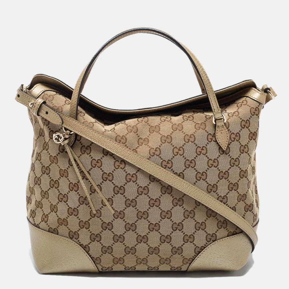 商品[二手商品] Gucci|Gucci Beige/Gold GG Canvas and Leather Medium Bree Foldover Tote,价格¥5979,第1张图片