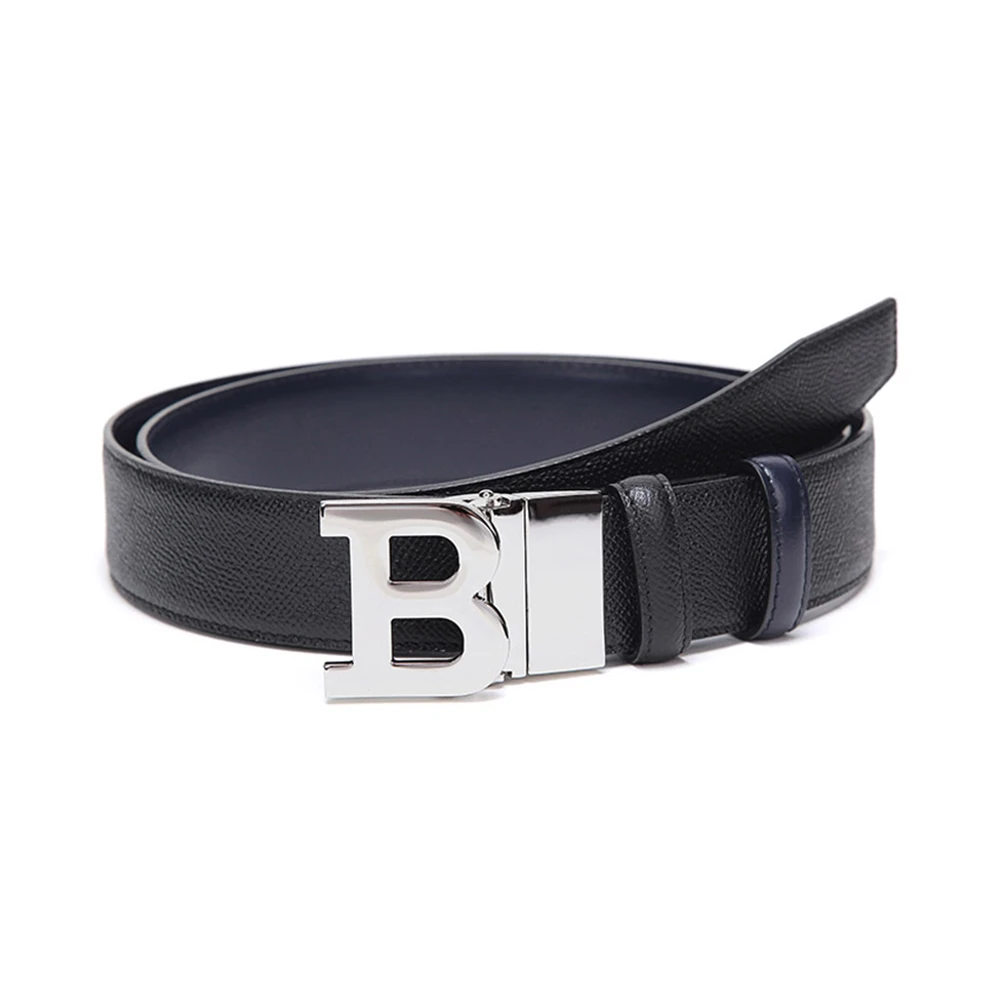 商品Bally|BALLY 男士黑色压花小牛皮银色B扣腰带 6223991-110,价格¥1467,第1张图片