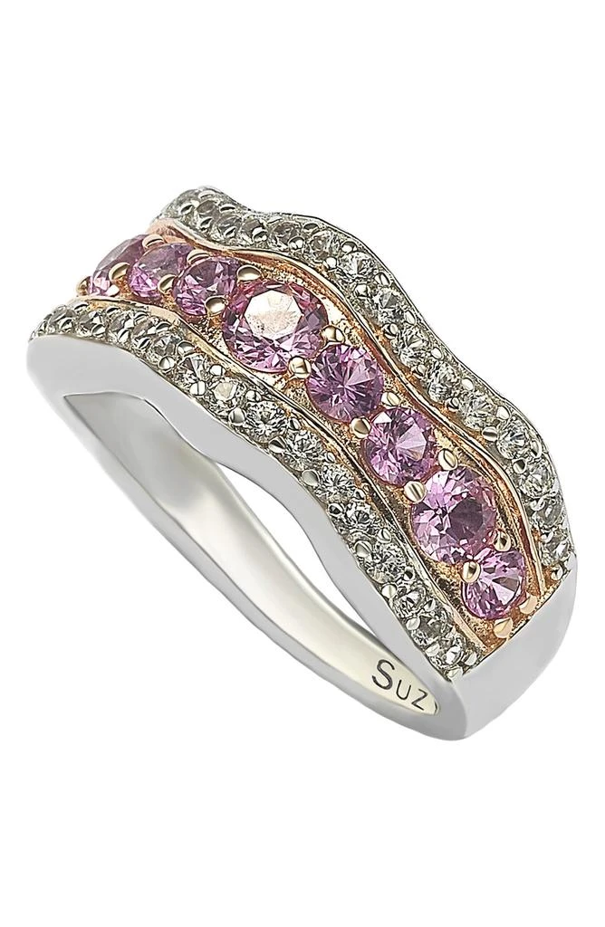 商品Suzy Levian|18K Gold Plated Sterling Silver Pink & Created White Sapphire Diamond Accent Band Ring - 0.02 ctw,价格¥2548,第1张图片