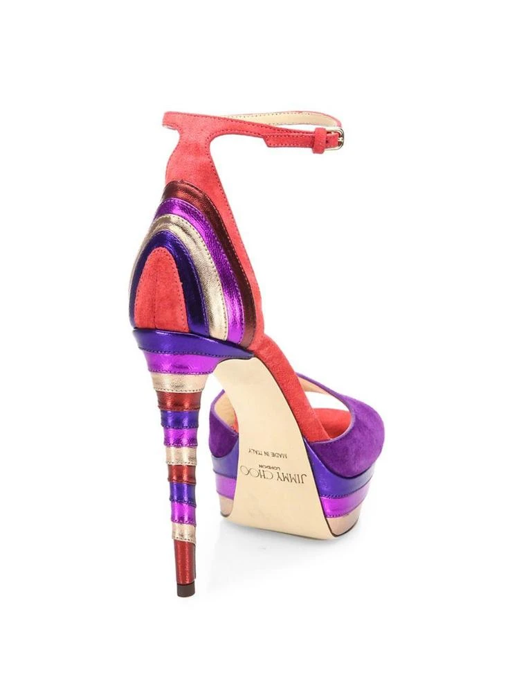 商品Jimmy Choo|Max 120 Multicolor Suede & Metallic Leather Ankle-Strap Platform Sandals,价格¥2835,第2张图片详细描述