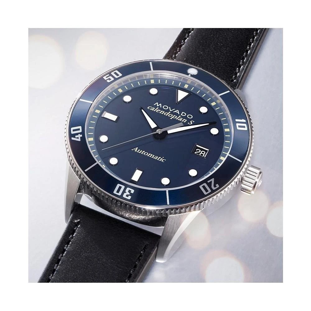 商品Movado|Men's Swiss Automatic Heritage Calendoplan Black Leather Strap Watch 43mm,价格¥7472,第5张图片详细描述