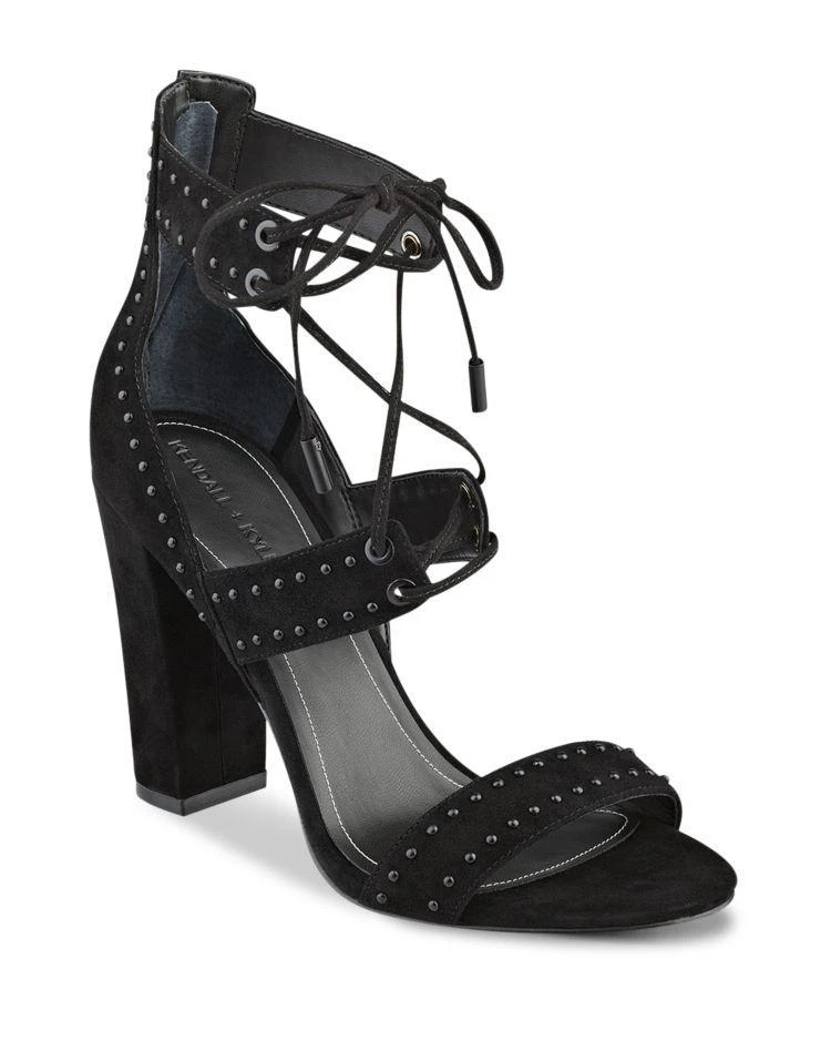商品KENDALL and KYLIE|KENDALL and KYLIE Dawn 2 Studded Suede Block Heel Sandals,价格¥1013,第1张图片
