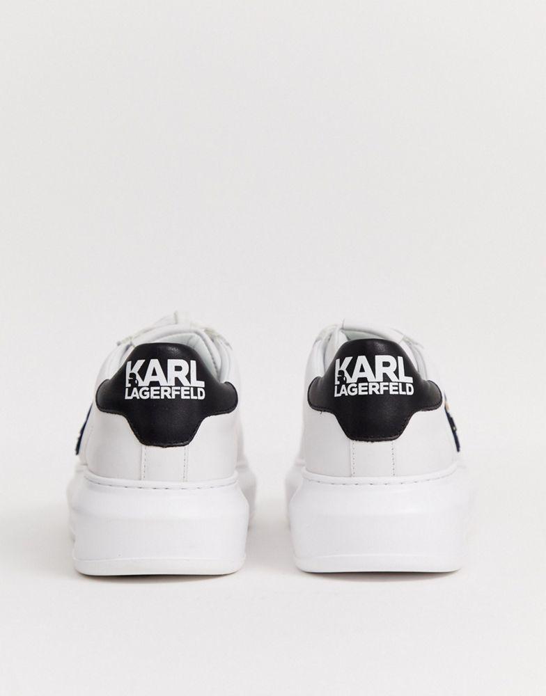 Karl Lagerfeld Kapri Ikonic white leather platform sole trainers with black trim商品第2张图片规格展示