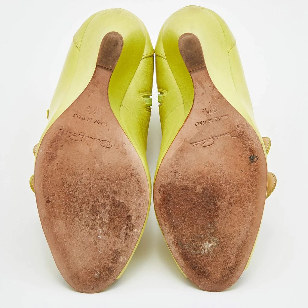 Oscar de la Renta Yellow Leather Caged Ankle Length Wedge Sandals Size 37.5 商品