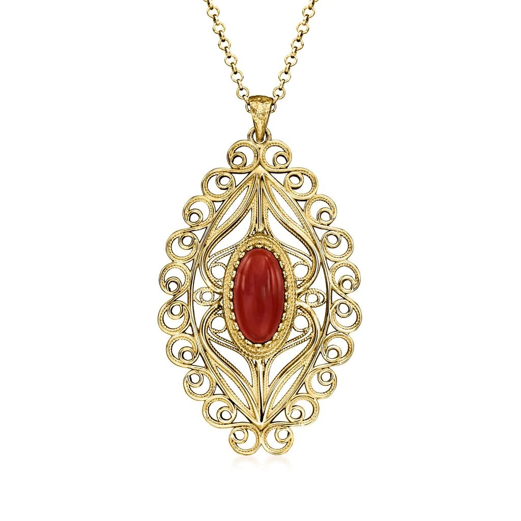 商品Ross-Simons|Ross-Simons Red Carnelian Oval Pendant Necklace in 18kt Gold Over Sterling,价格¥787,第1张图片