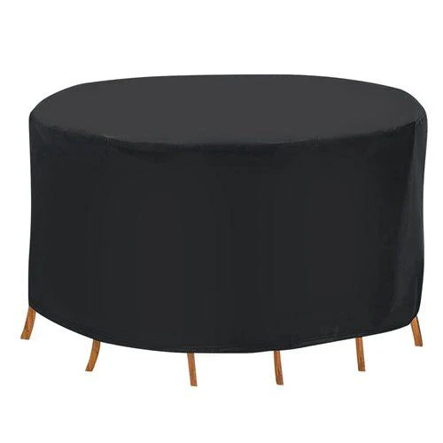 商品Fresh Fab Finds|91 x 43in Circular Table Cover 6-Seat UV Water Resistant Outdoor Furniture Protector For Small Round Table Chairs Set Black,价格¥449,第1张图片