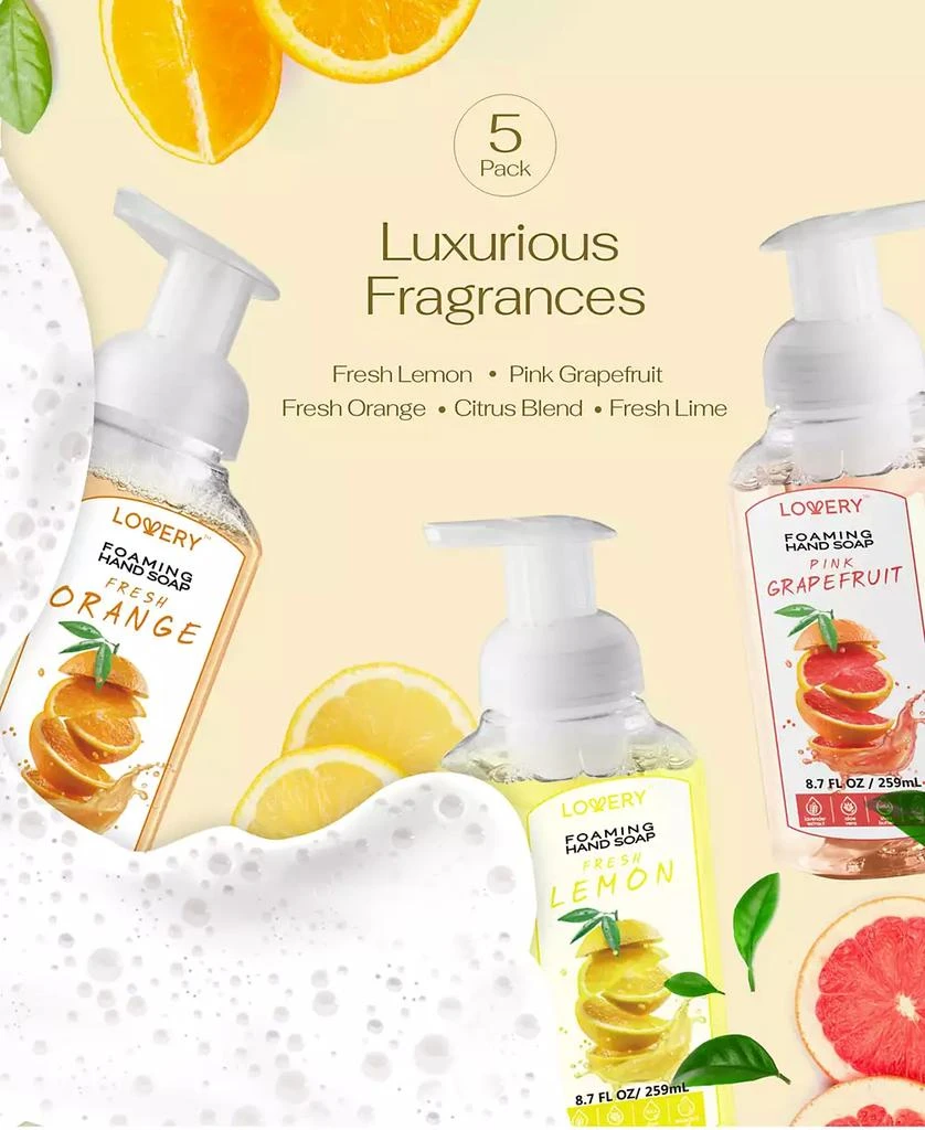 商品Lovery|Hand Foaming Soap in Citrus Blend, Lemon, Orange, Lime, Pink Grapefruit, Moisturizing Hand Soap - Hand Wash Set, 5 Piece,价格¥338,第2张图片详细描述