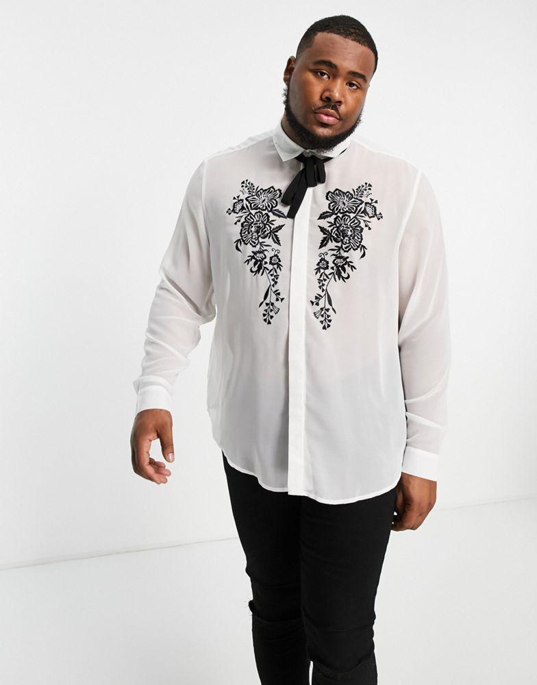 ASOS DESIGN relaxed shirt with chest embroidery and tie neck商品第3张图片规格展示