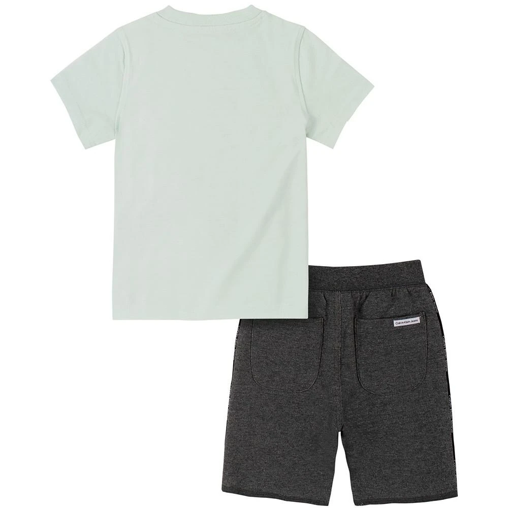 商品Calvin Klein|Little Boys Monogram T-shirt and Logo-stripe Terry Shorts, 2 Piece Set,价格¥164,第2张图片详细描述