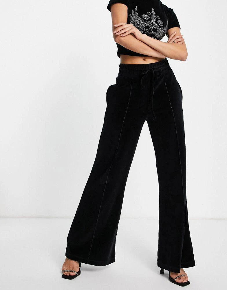 商品AsYou|ASYOU velour 90's wide leg trouser co-ord in black,价格¥161,第4张图片详细描述