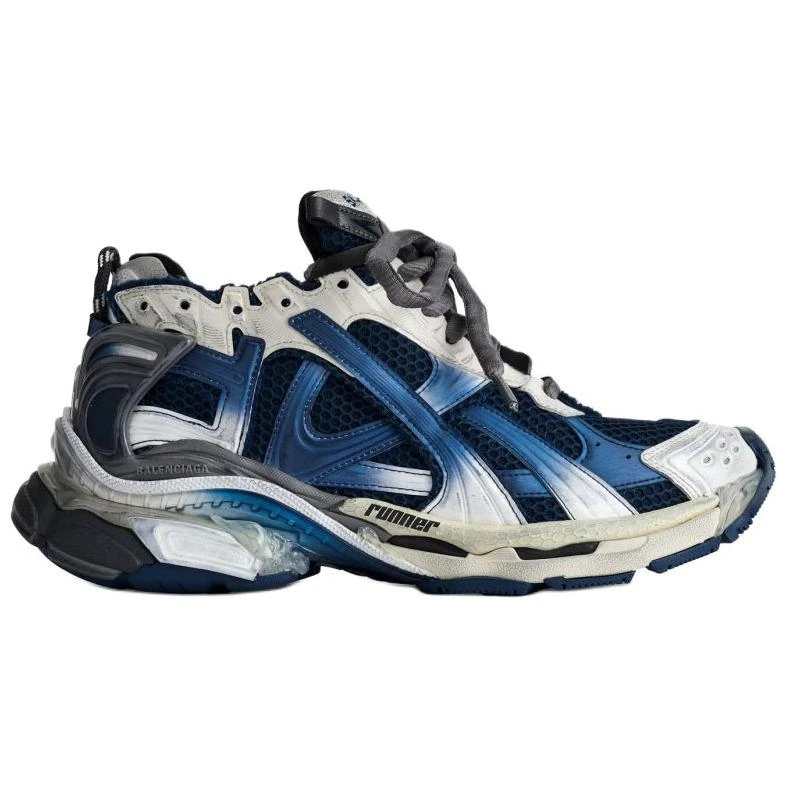 商品[国内直发] Balenciaga|巴黎世家 Runner Gradient 做旧款 圆头系带 低帮 生活休闲鞋 男款 蓝色,价格¥6667,第3张图片详细描述