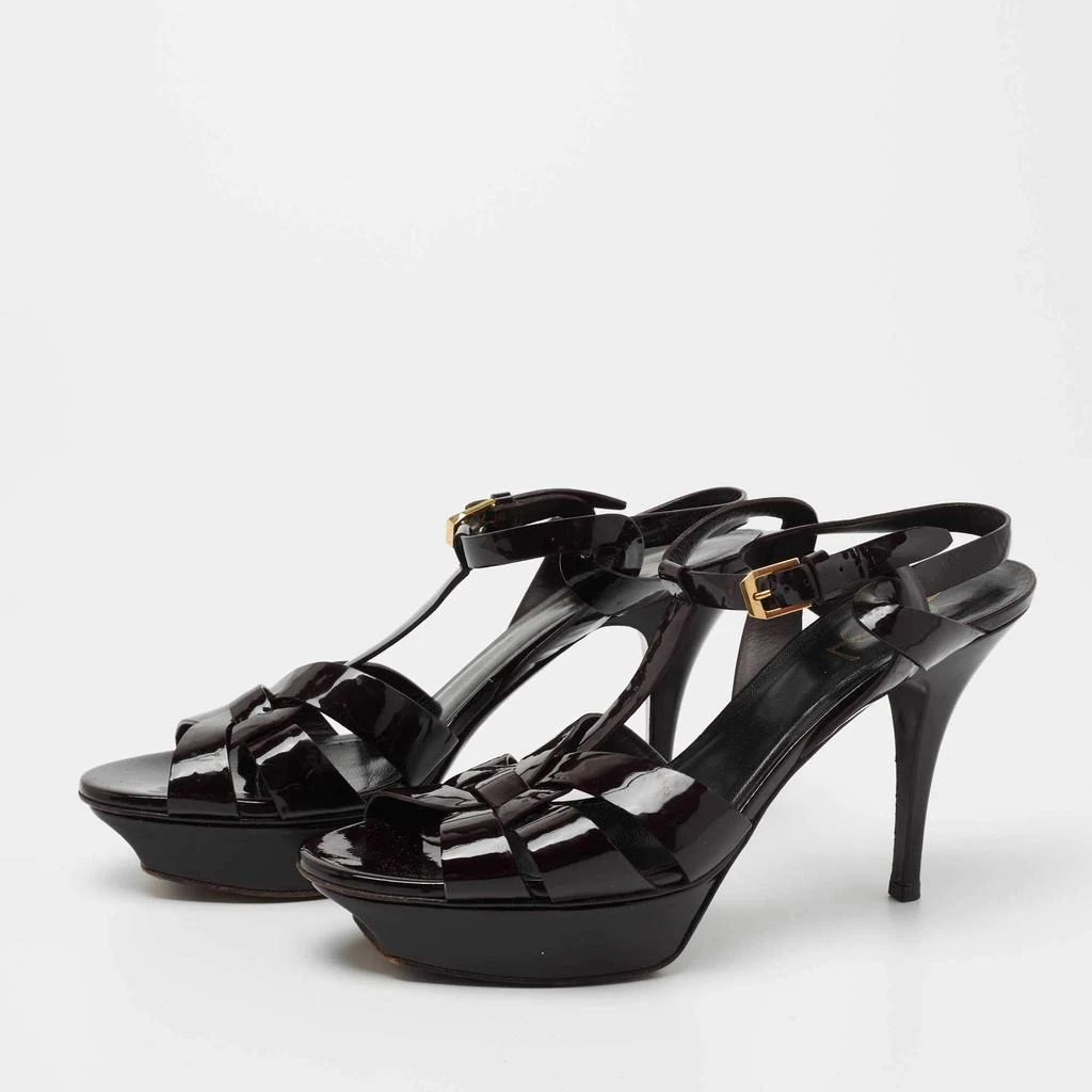 商品[二手商品] Yves Saint Laurent|Saint Laurent Dark Brown Patent Leather Tribute Platform Sandals Size 40,价格¥2368,第2张图片详细描述