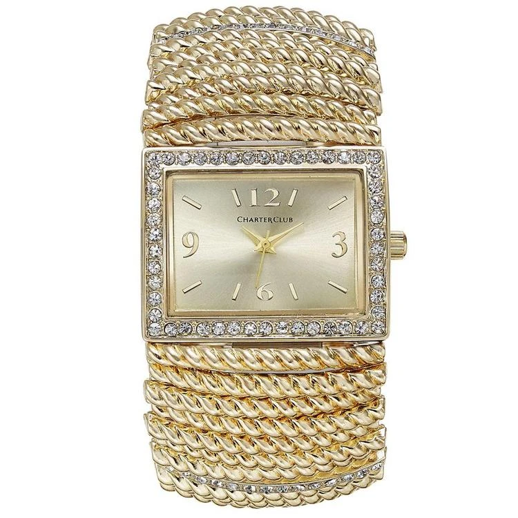 商品Charter Club|Gold-Tone Stretch Bracelet Watch 30x34mm, Created for Macy's,价格¥197,第1张图片