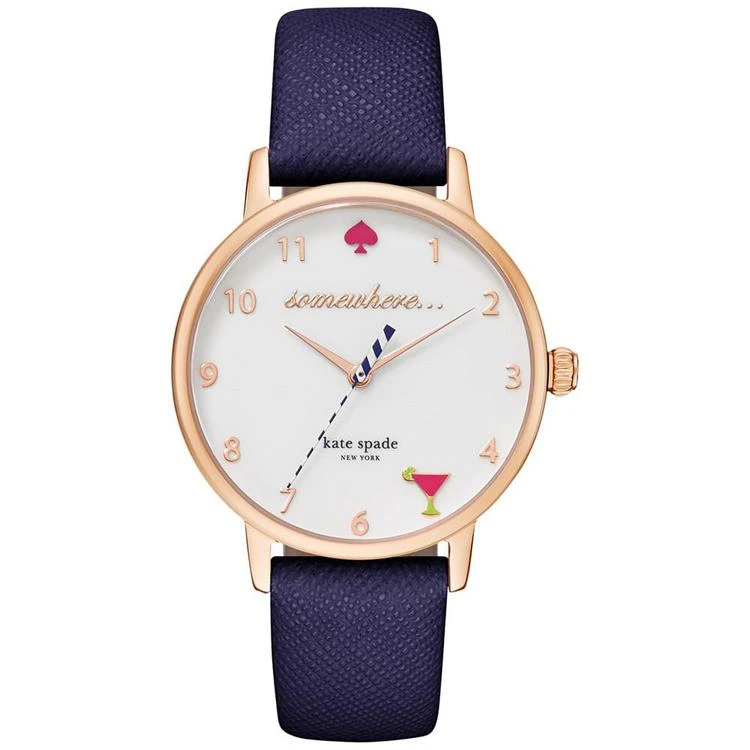 商品Kate Spade|Women's Metro Navy Leather Strap Watch 34mm KSW1040,价格¥972,第1张图片