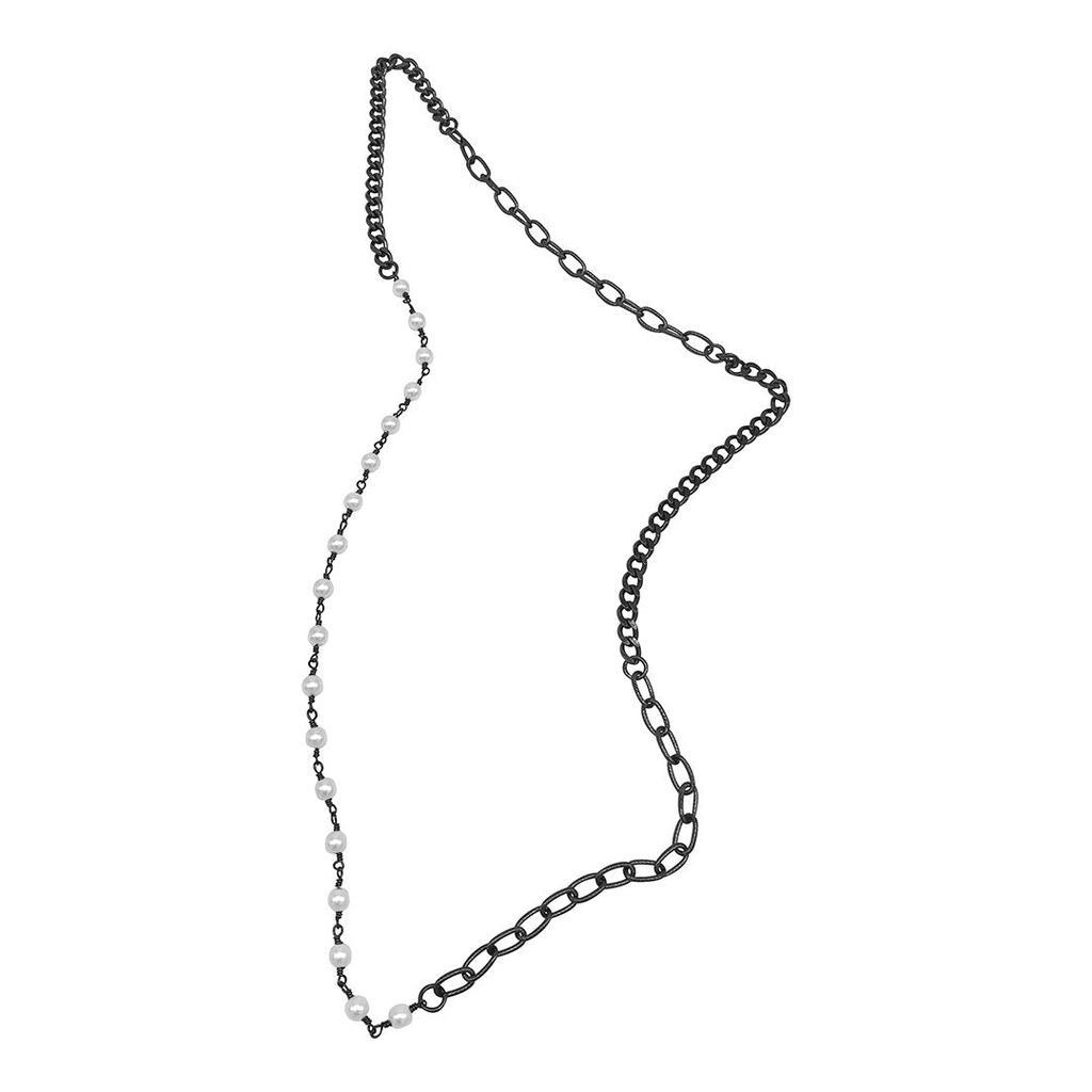 商品ADORNIA|Adornia Long Mixed Pearl and Chain Necklace black silver,价格¥261,第1张图片