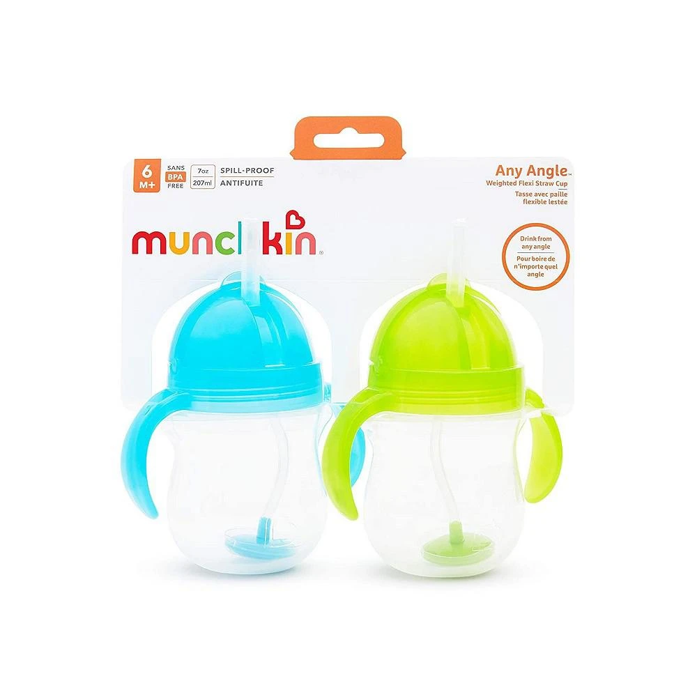 商品Munchkin|Click Lock Weighted Straw Cup, 7 Ounce, Blue/Green, Pack of 2,价格¥168,第2张图片详细描述