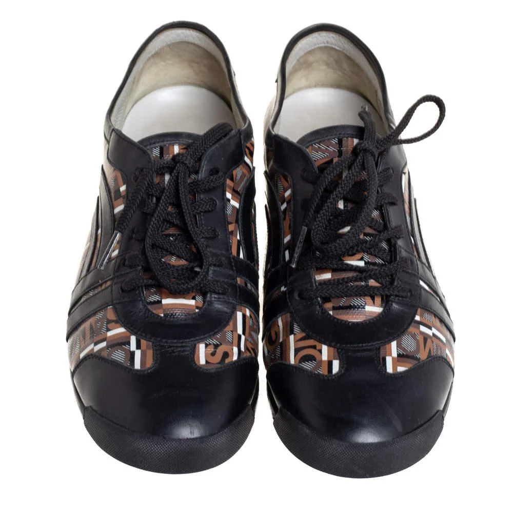 商品[二手商品] Salvatore Ferragamo|Salvatore Ferragamo Brown/Black Canvas And Leather Low Top Sneakers Size 43.5,价格¥2030,第3张图片详细描述