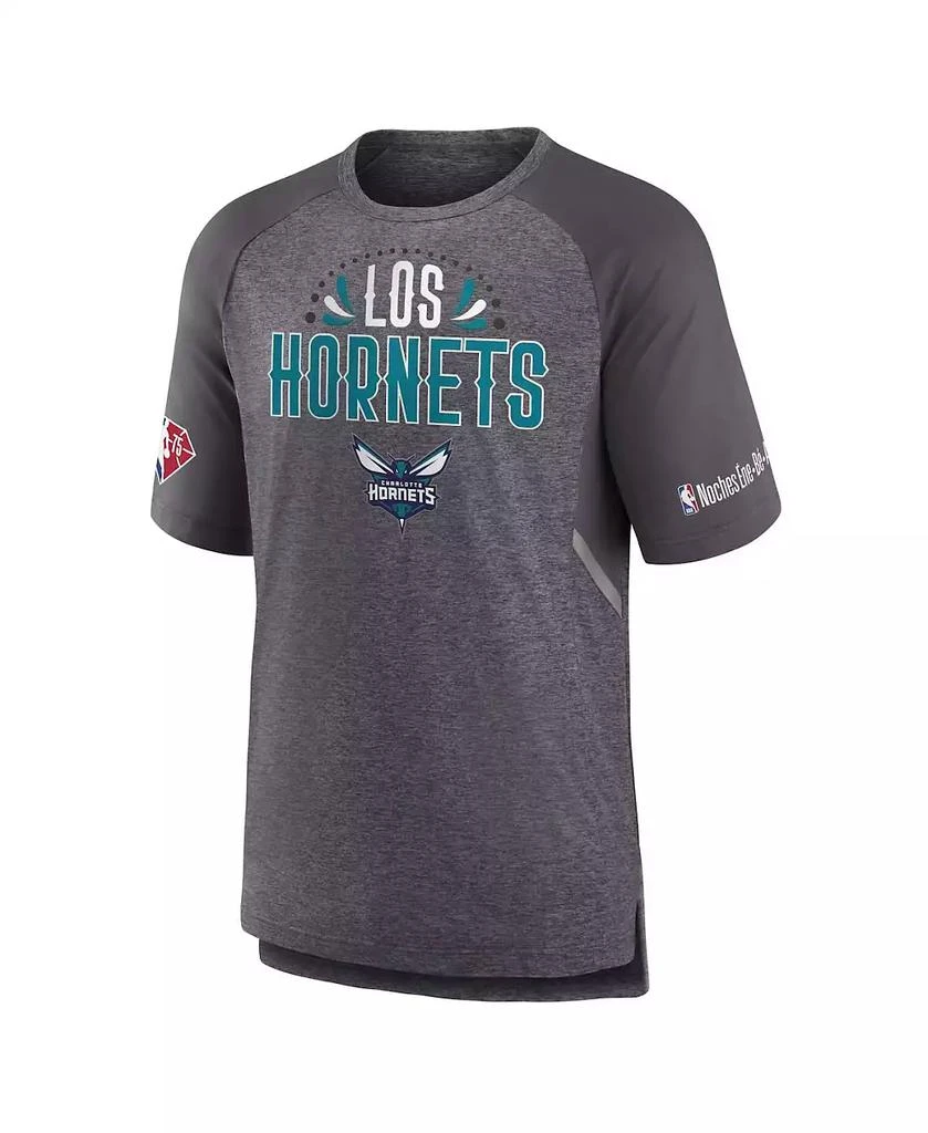 商品Fanatics|Men's Heathered Gray Charlotte Hornets 2022 Noches Ene-Be-A Core Shooting Raglan T-shirt,价格¥301,第3张图片详细描述