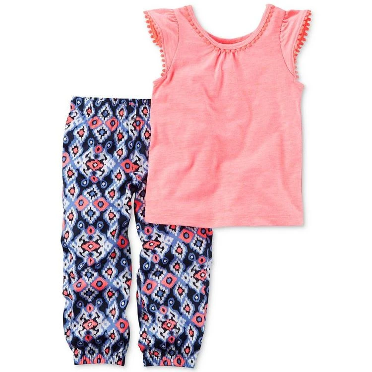 商品Carter's|2-Pc. Pom-Pom Top & Printed Jogger Pants Set, Baby Girls (0-24 months),价格¥66,第1张图片