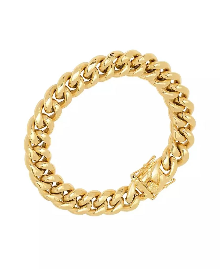 商品STEELTIME|Men's 18k gold Plated Stainless Steel Miami Cuban Chain Link Style Bracelet with 12mm Box Clasp Bracelet,价格¥443,第3张图片详细描述