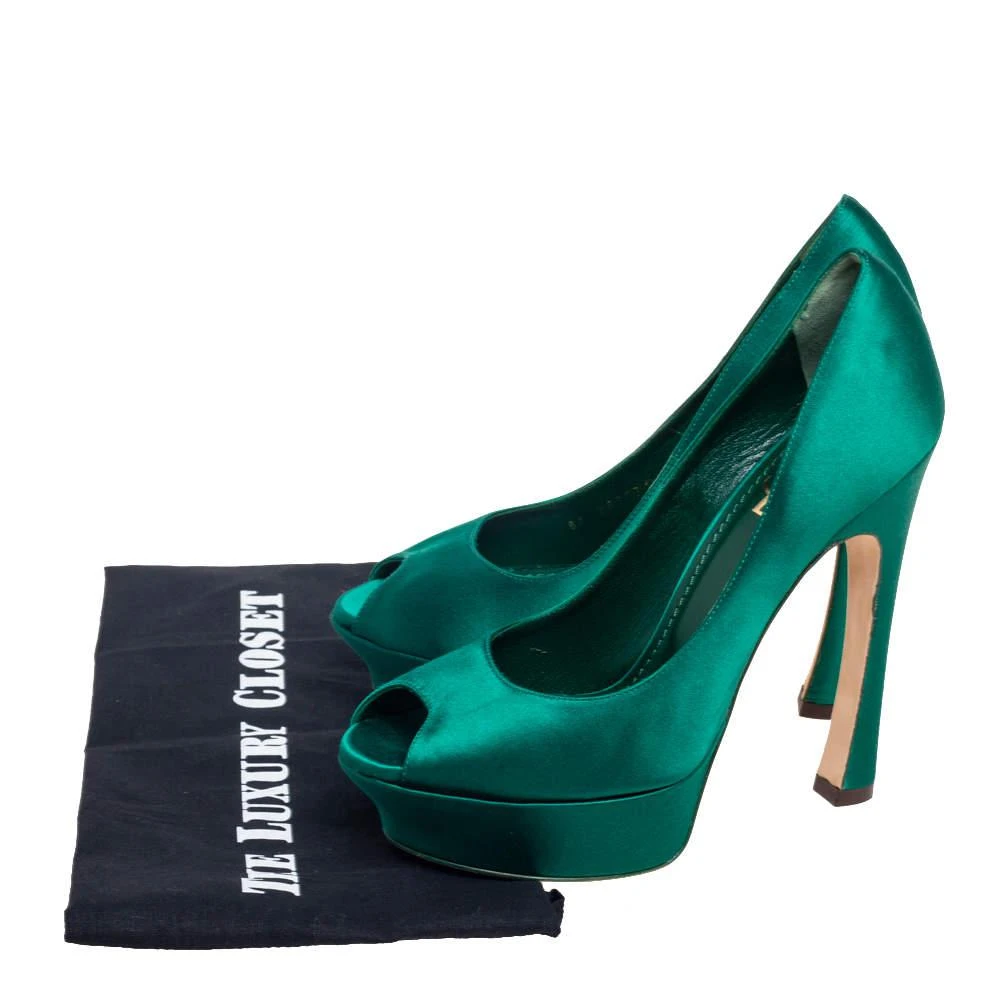 Yves Saint Laurent Green Satin Palais Platform Peep Toe Pumps Size 39 商品