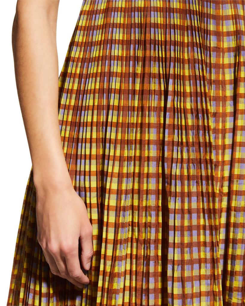 Skinny Strap Pleated Plaid Midi Dress商品第5张图片规格展示