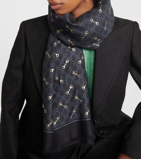 商品Gucci|GG and Horsebit真丝混纺围巾,价格¥5417,第2张图片详细描述