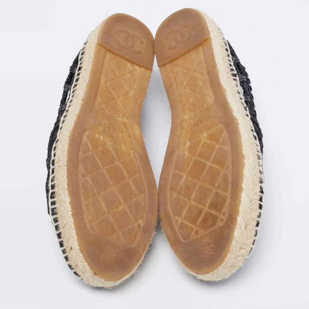 Chanel Black Woven Raffia and Grosgrain Fabric CC Cap Toe Flat Espadrilles Size 38 商品