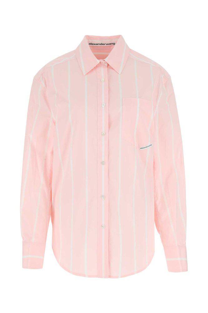 商品Alexander Wang|Alexander Wang Logo-Patch Striped Buttoned Shirt,价格¥3535-¥3833,第1张图片