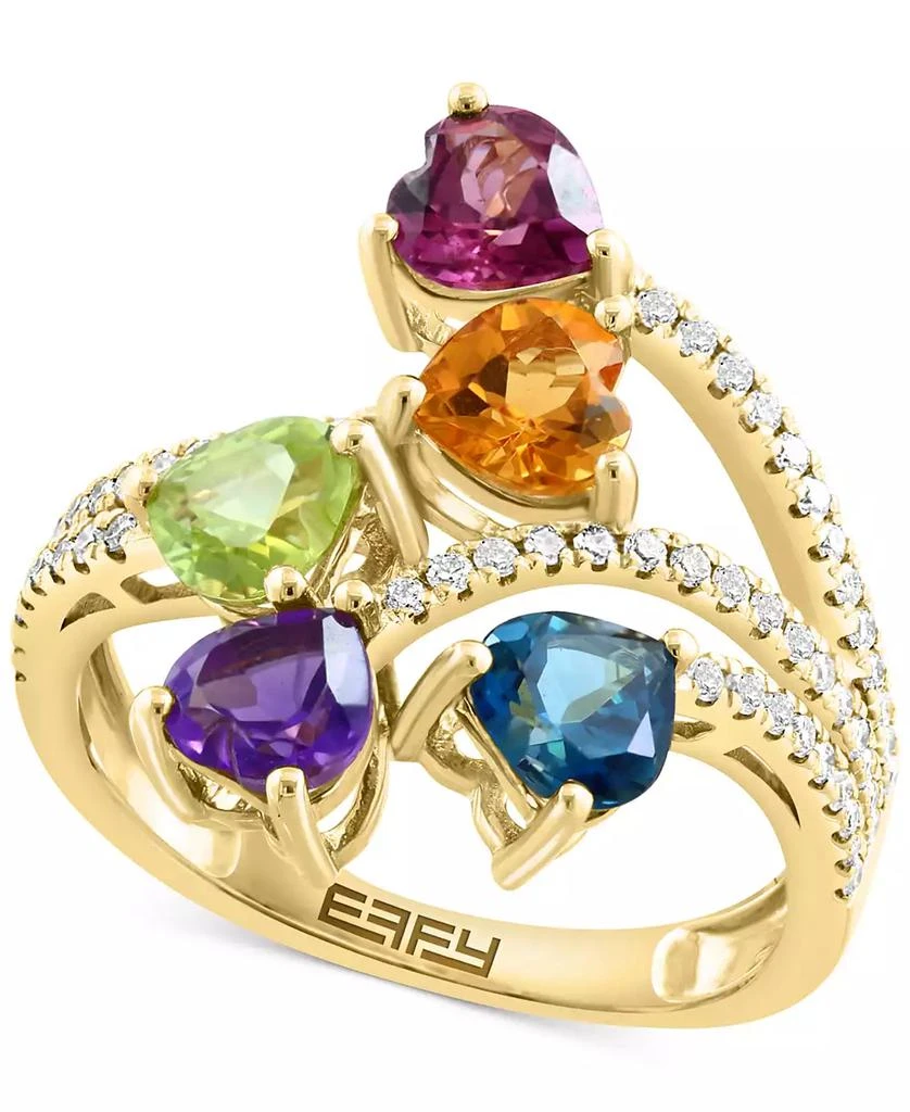 商品Effy|EFFY® Multi Gemstone (2-1/3 ct. t.w.) & Diamond (1/4 ct. t.w.) Heart Statement Ring in 14k Gold,价格¥7722,第1张图片