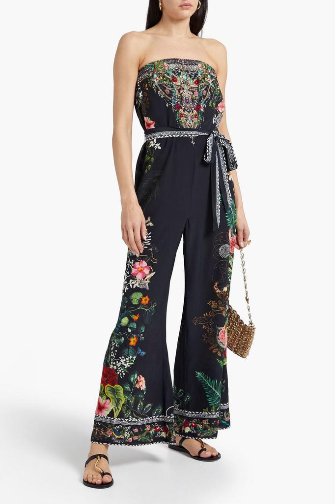 Strapless crystal-embellished printed silk crepe de chine jumpsuit商品第4张图片规格展示