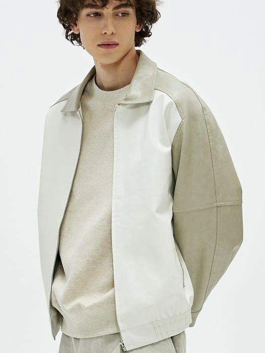 商品EZIO|Oversized Color Block Vegan Leather Jacket,价格¥1186,第2张图片详细描述