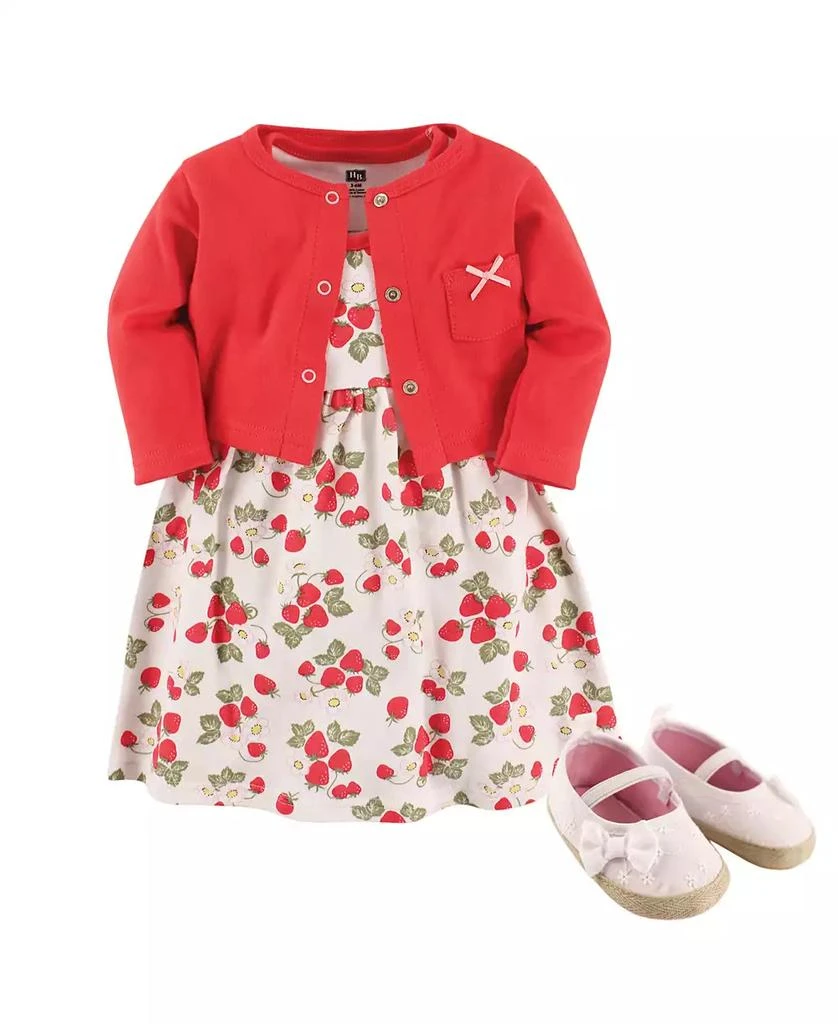 商品Hudson|Baby Girls Cotton Dress, Cardigan and Shoe 3pc Set, Strawberry,价格¥170,第1张图片