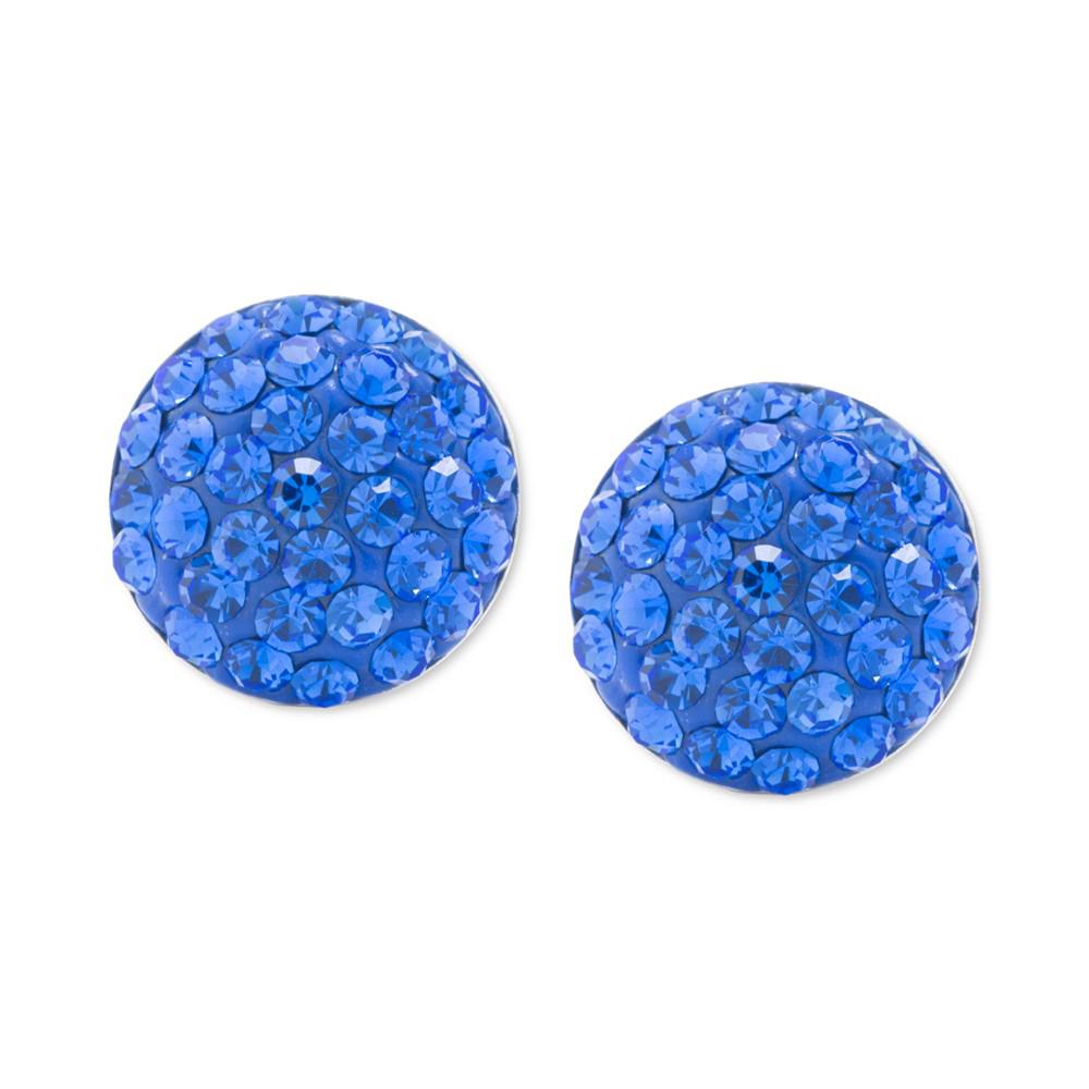 Blue Crystal Button Stud Earrings in Sterling Silver商品第1张图片规格展示