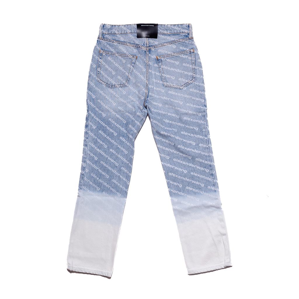 Alexander Wang All-Over Logo Print Dip Dye Ombré Jeans Blue商品第2张图片规格展示