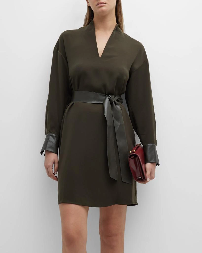 商品Vince|Long-Sleeve Slit-Neck Mini Dress,价格¥1593,第3张图片详细描述