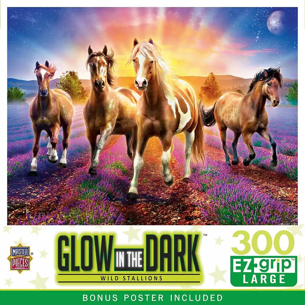 商品Masterpieces|Glow in the Dark - Wild Stallions 300 Piece EZ Grip Puzzle,价格¥127,第1张图片
