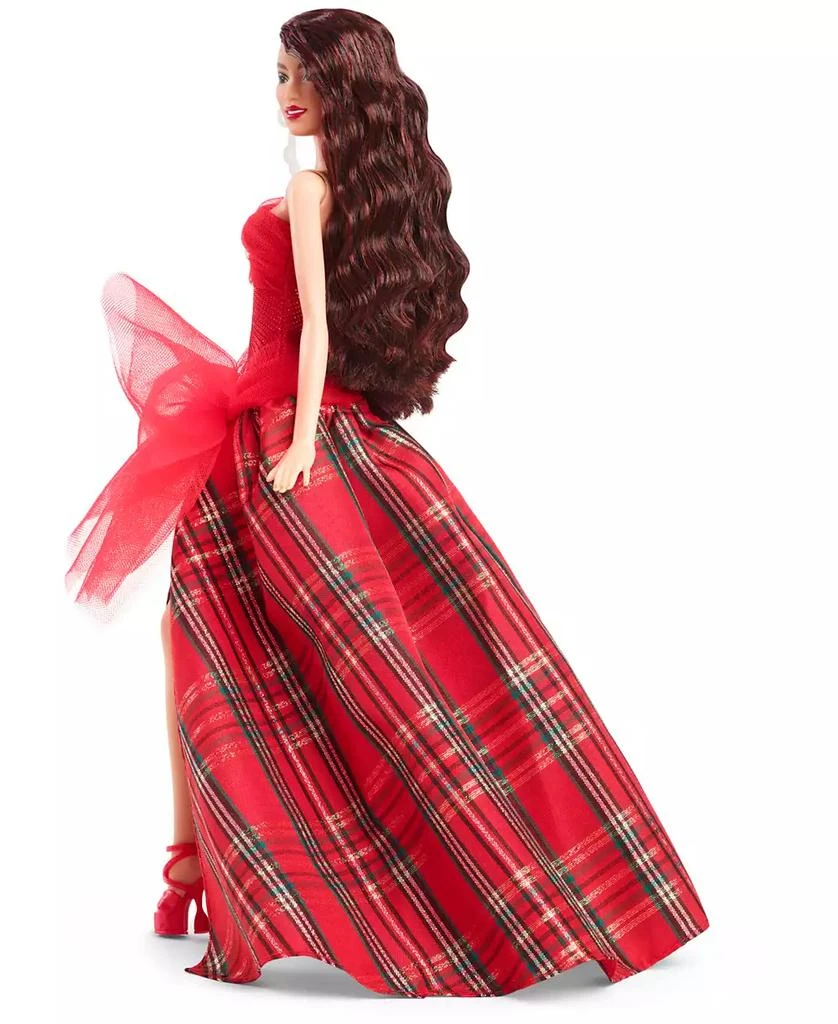 商品Barbie|Signature 2024 Holiday Barbie Fashion Doll, Seasonal Collector Gift, Dark Brown Hair with Plaid Gown,价格¥235,第5张图片详细描述
