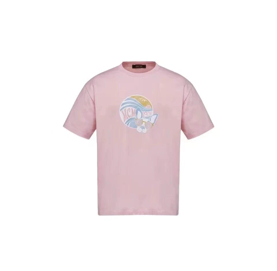 MCM/恩思恩 M Pup Sunrise Print T_Shirt In Cotton圆领印花短袖T恤 男女同款 粉色MHTDSMM18QH00-POWDER PINK 商品
