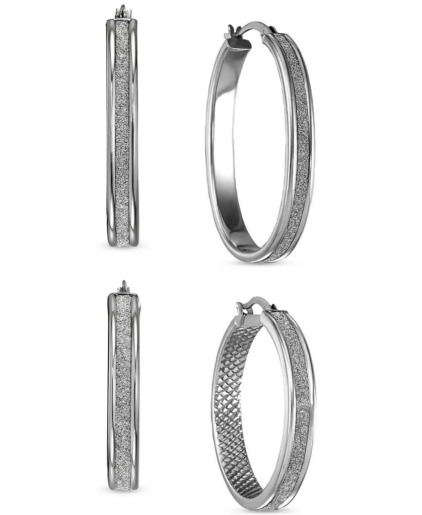 商品Macy's|2-Pc. Set Glitter Oval & Round Hoop Earrings in Sterling Silver,价格¥559,第4张图片详细描述